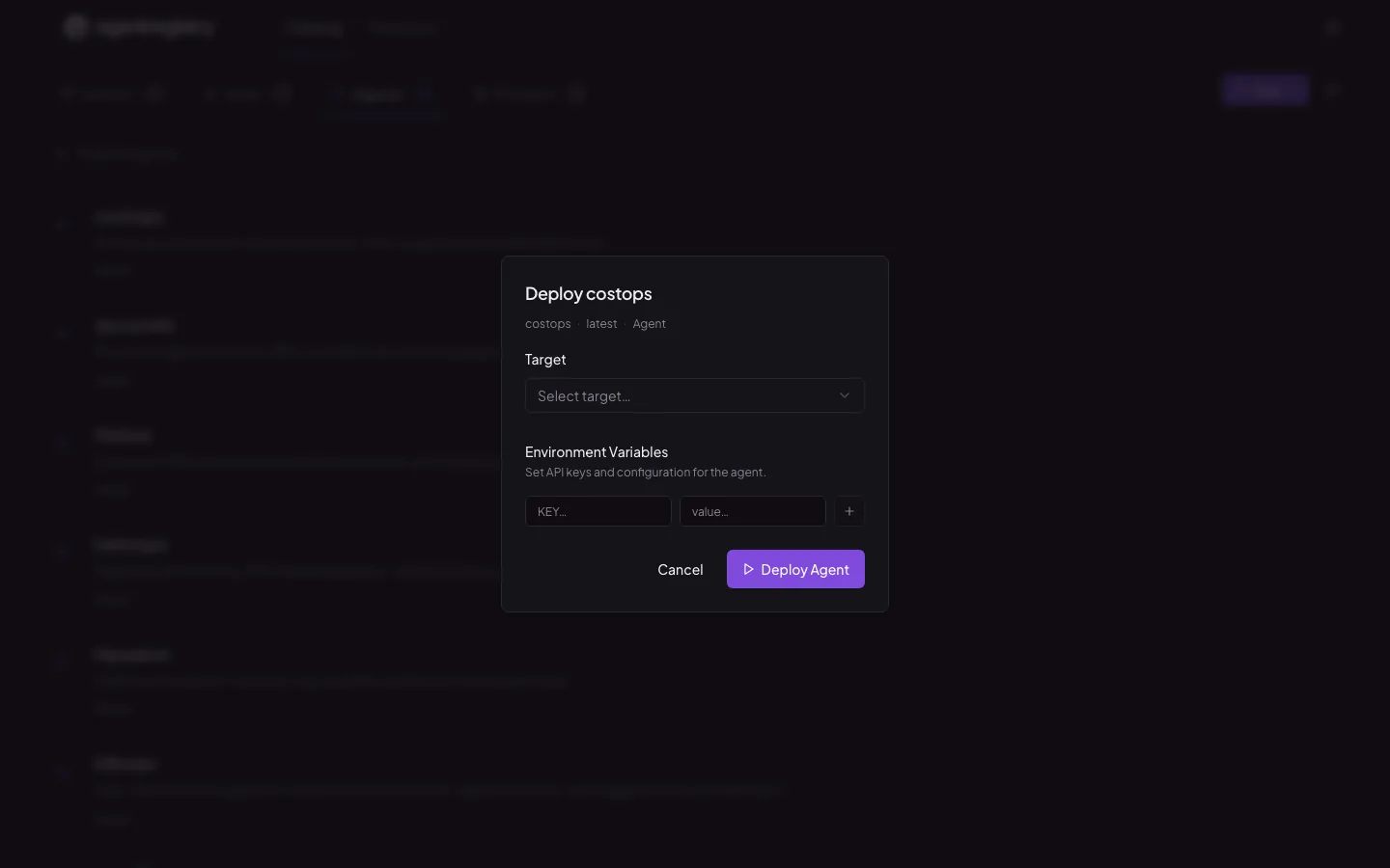 The agentregistry web UI — Deploy agent