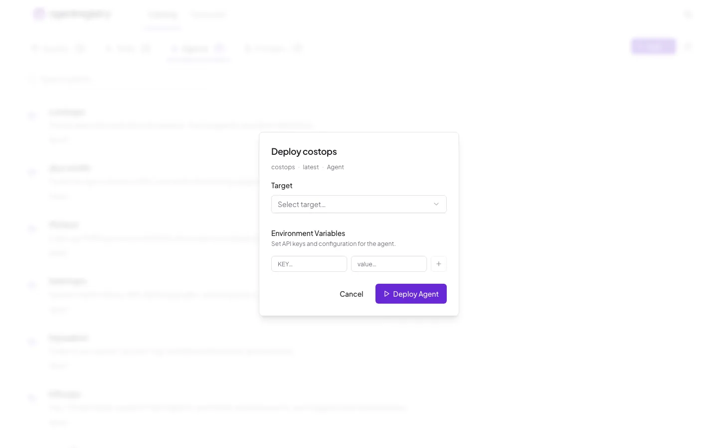 The agentregistry web UI — Deploy agent