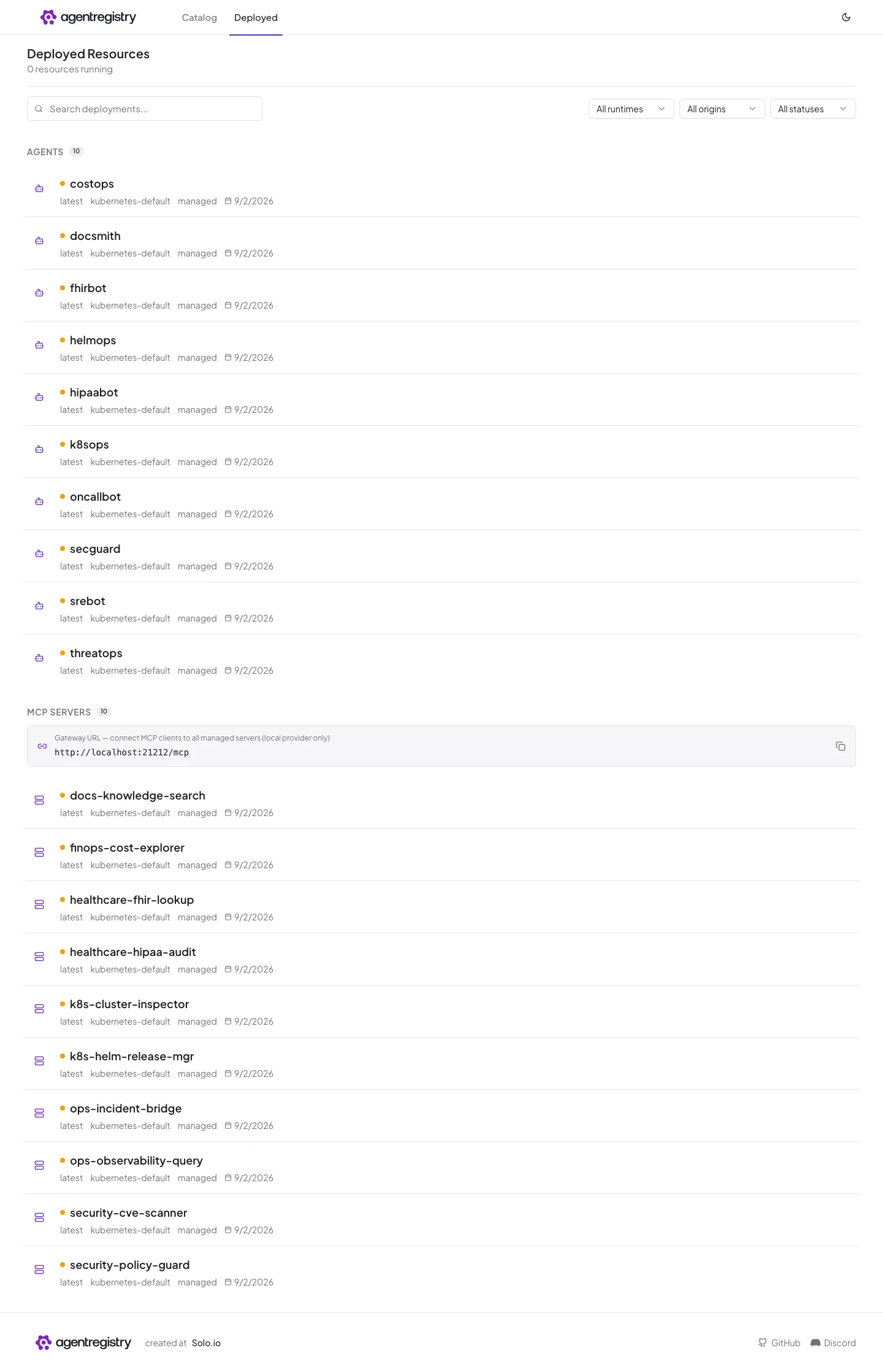 The agentregistry web UI — Deployed